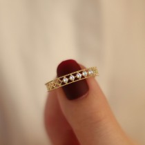歐式輕奢華 S925純銀歐風雕花鏤空鑲鑽戒指 戒子 金 銀 【歐耶會社Oh yes shop】